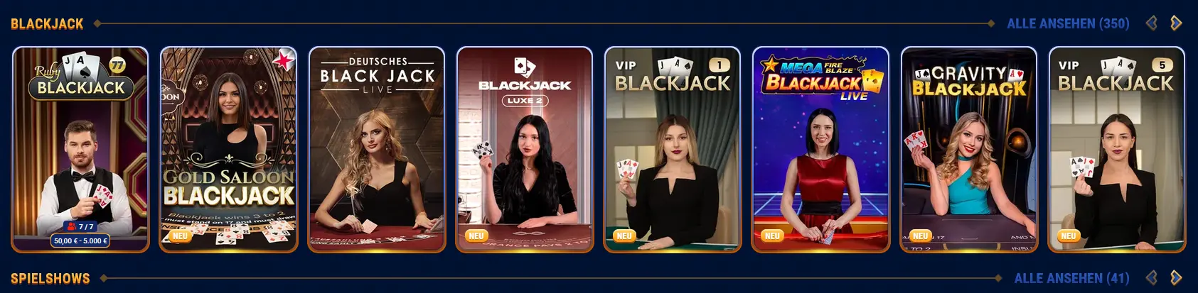 Wingaga Live Blackjack Tisch mit Limits bis 10.000 Euro